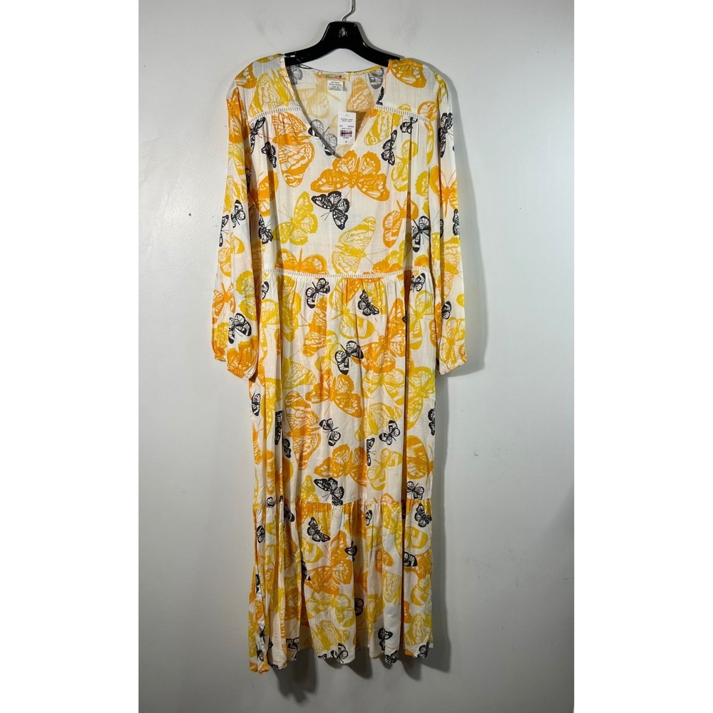 Womens Sweet Magnolia V Neck Butterfly Midi Dress Tiered Boho M Viscose NWT